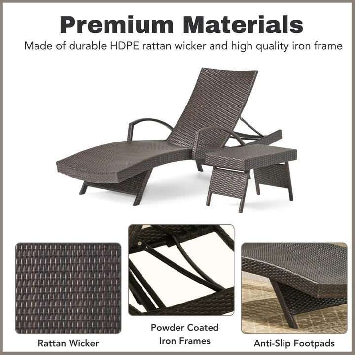 Tanirika Outdoor All-Weather HDPE Wicker Rattan Sunlounger Recliner with Side Table
