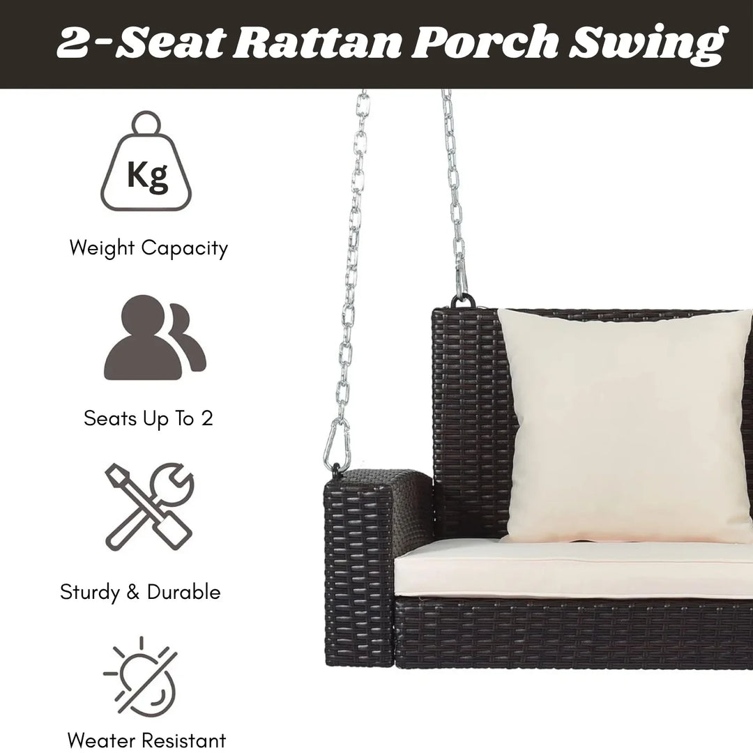 Yumiko Dark Brown Rattan Wicker Two Seater Sofa Swing