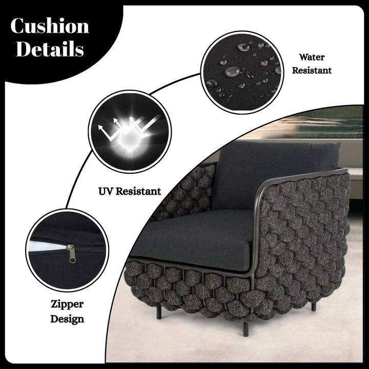 Camila 4 Piece Outdoor Rope Sofa Set with Glass Top Coffee Table (Black)