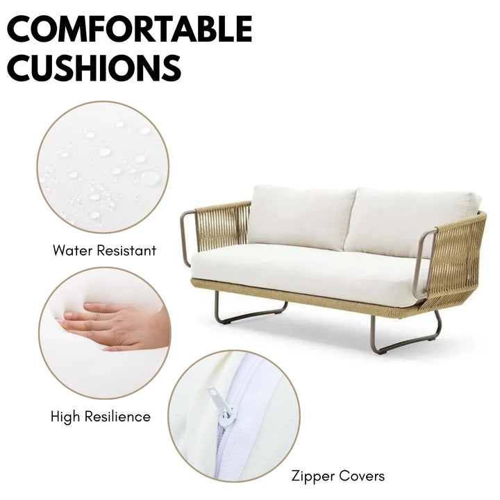 Lavika Outdoor 5pcs All-Weather Rope Sofa Set with Cushions (Beige & White)