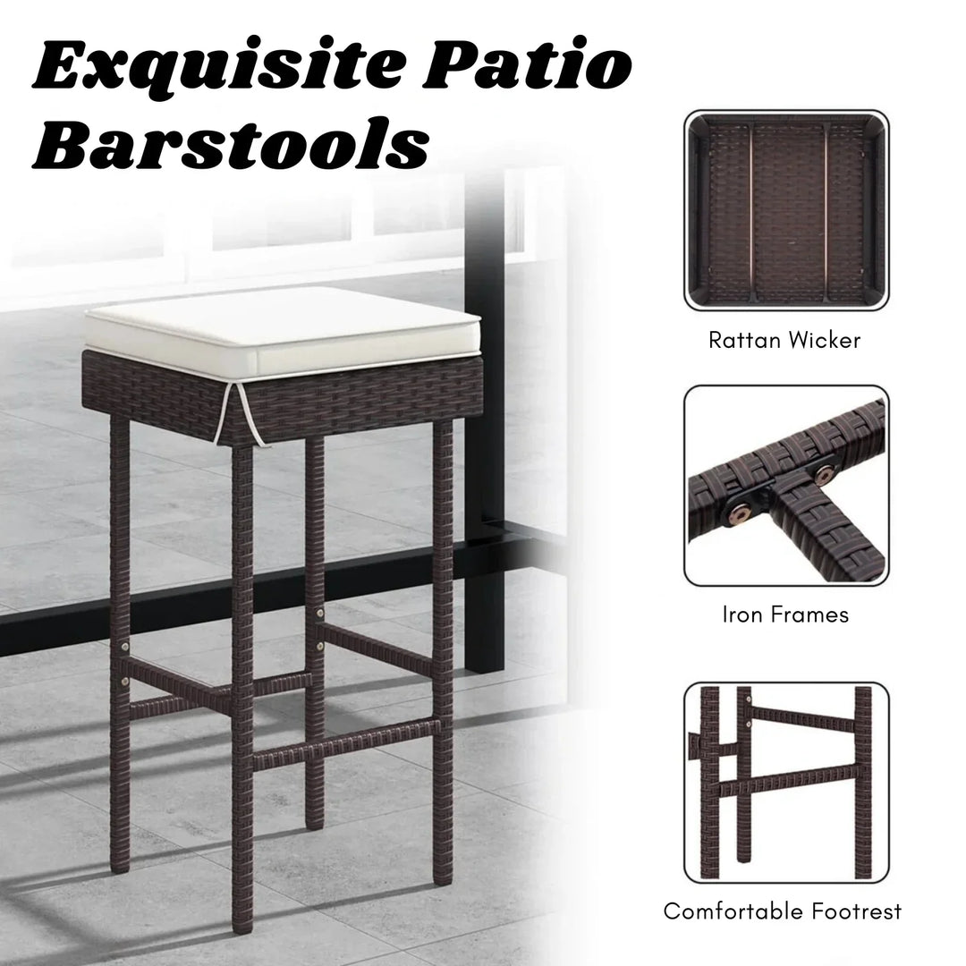 Lourdes 2-Piece Rattan Wicker Patio Bar Stools