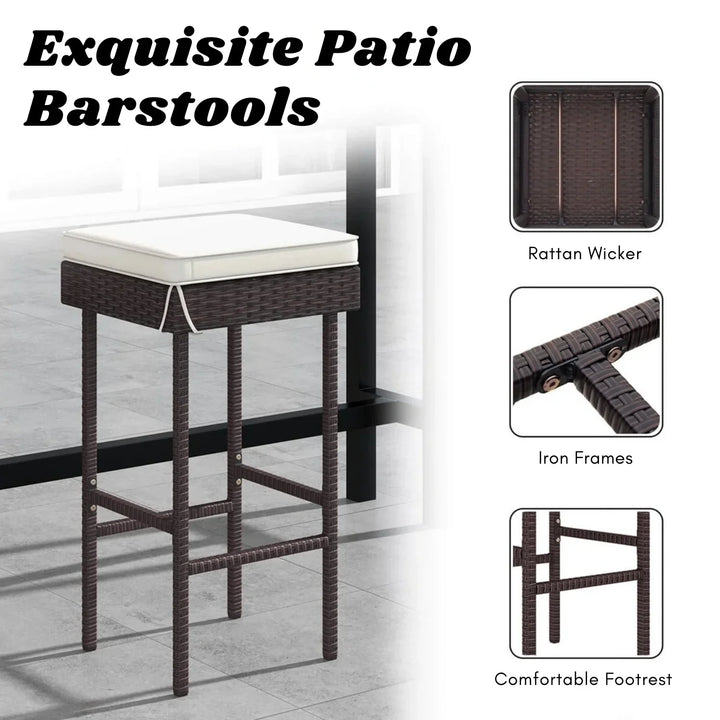 Lourdes 2-Piece Rattan Wicker Patio Bar Stools