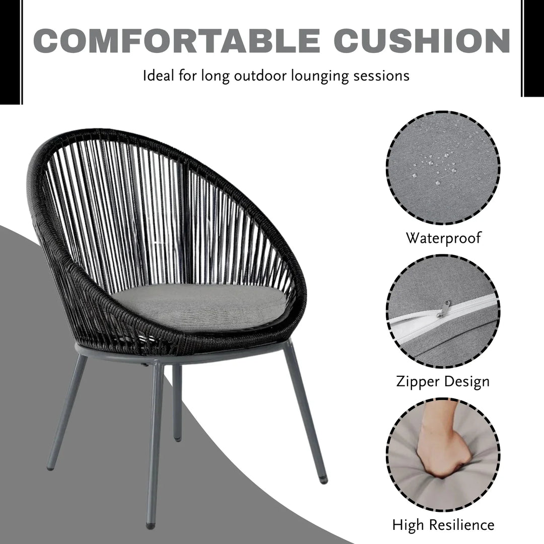 Morgan 5-Piece Outdoor Patio Dining Set with Rope Chairs & Glass Top Table