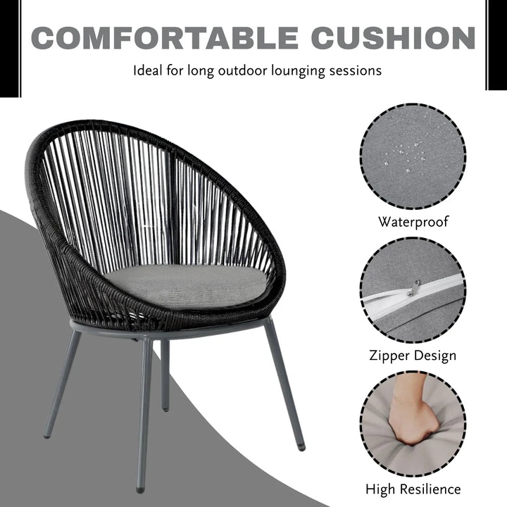 Morgan 5-Piece Outdoor Patio Dining Set with Rope Chairs & Glass Top Table