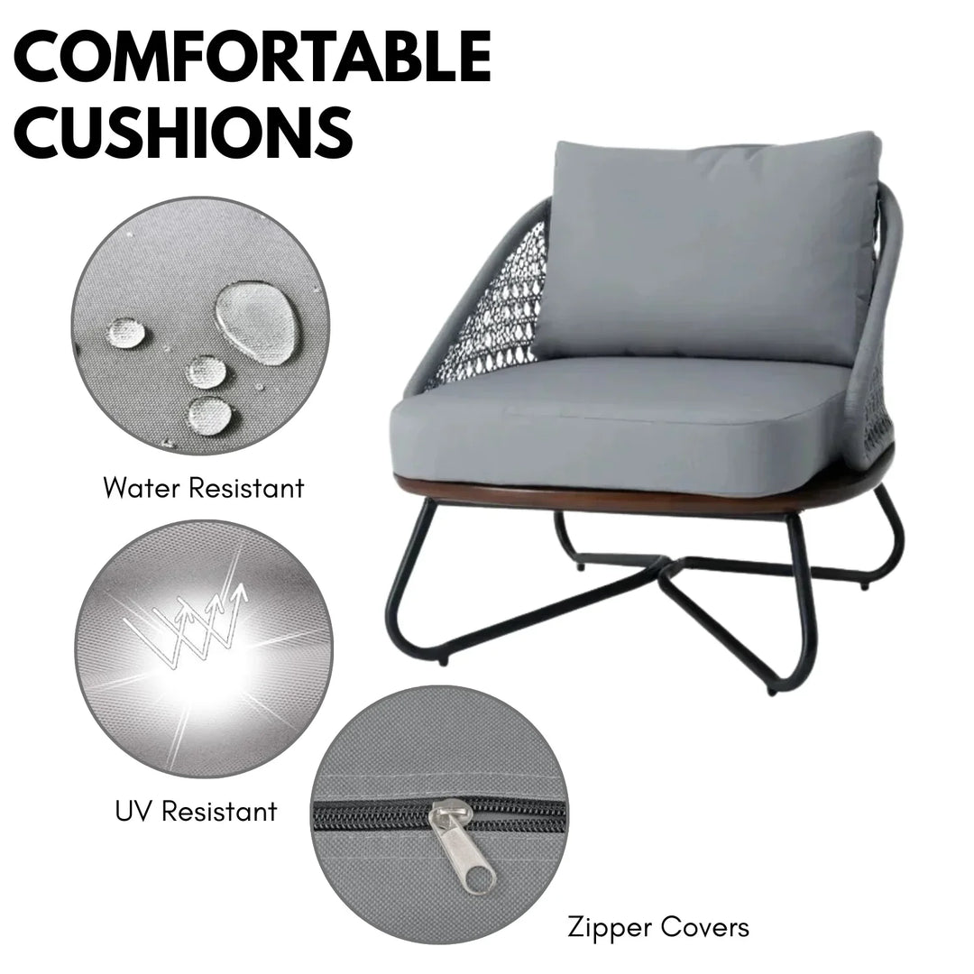 Zina Outdoor Grey Rope 4-Piece Sofa Set With Wooden Top Table