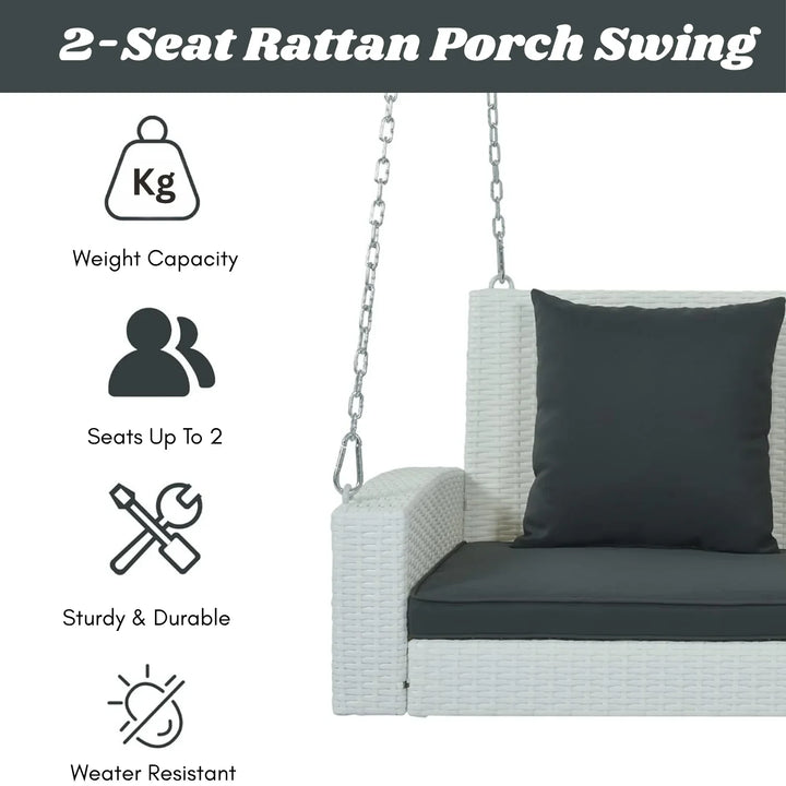 White Rattan Wicker Two Seater Sofa Swing
