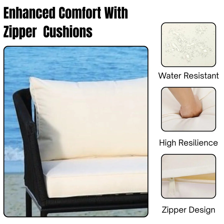 Obeida Outdoor Black Rope L-Shape All Weather Sectional Sofa Set