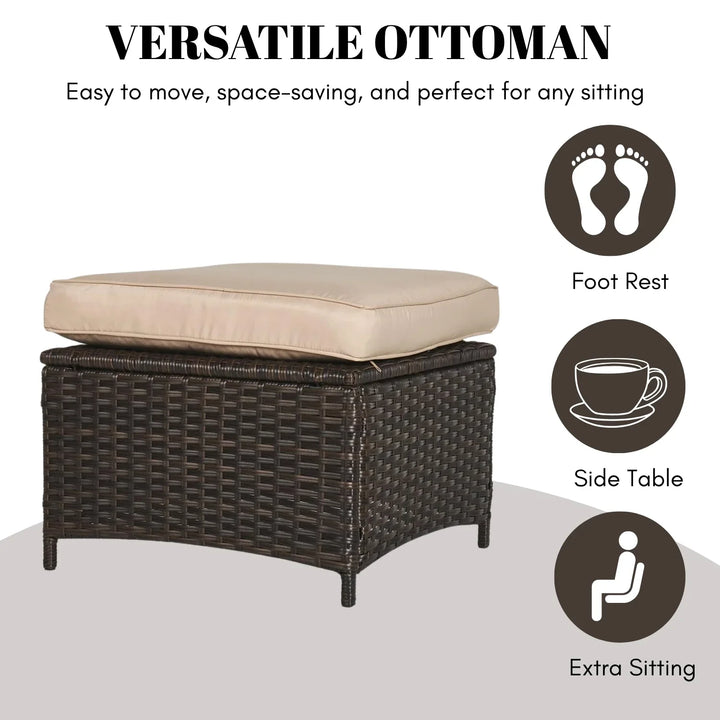 Set of 2 Outdoor Rattan Wicker Ottomans