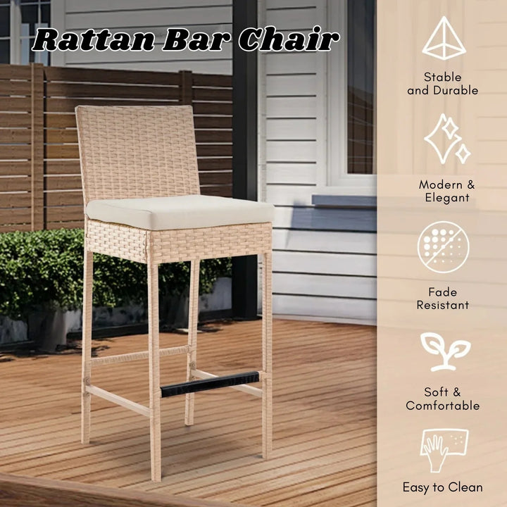 Sybille Outdoor Rattan Wicker Bar Chairs Set of 2