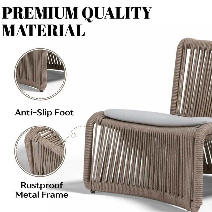 Cestino Outdoor Patio Seating Set 2 Chairs and 1 Table Set (Beige) Braided & Rope