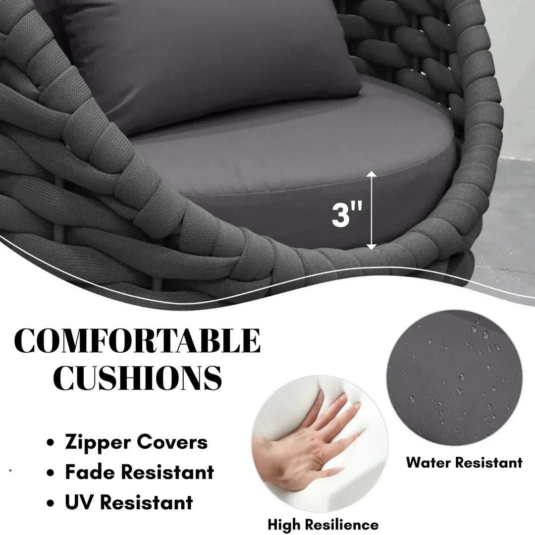 Miyako Nest Shape 3-Piece Hand-Woven Rope Patio Set