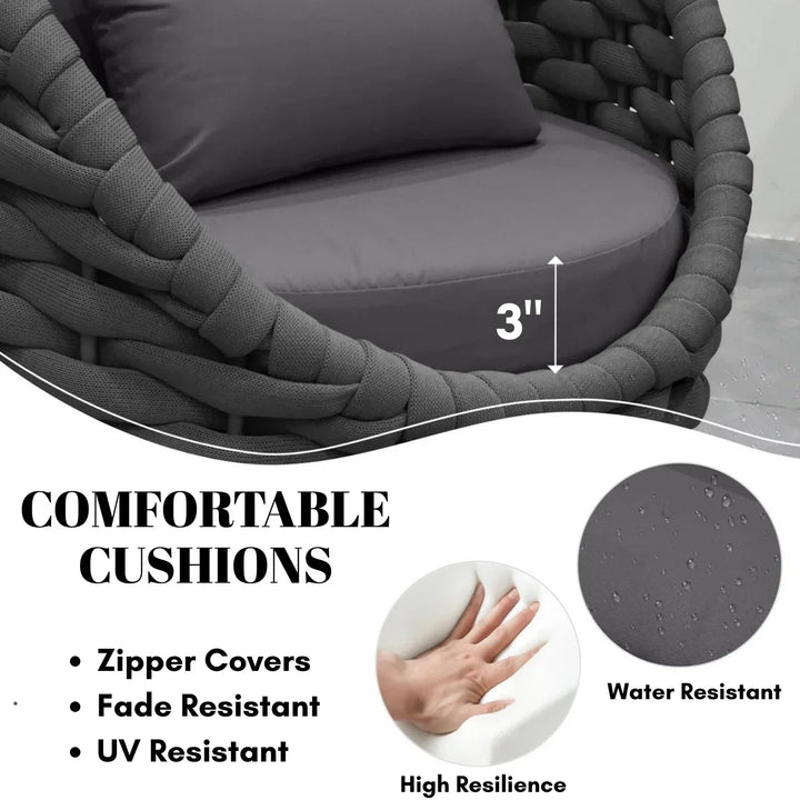 Miyako Nest Shape 3-Piece Hand-Woven Rope Patio Set