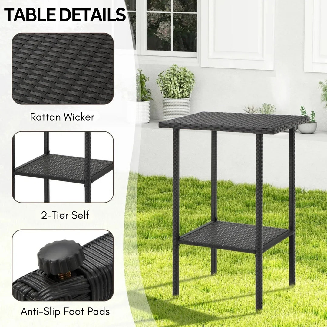 Walburga Outdoor Rattan Wicker Bar Set With 2-Tier Table