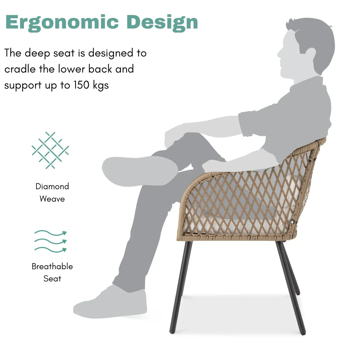 Ottilie Outdoor Wicker 3-Piece Patio Set