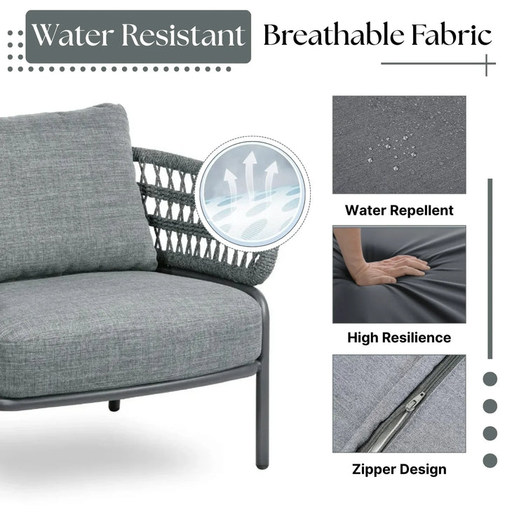 Raelynn Outdoor Rope 4-Piece Patio Sofa Set with Glass Top Table (Grey)