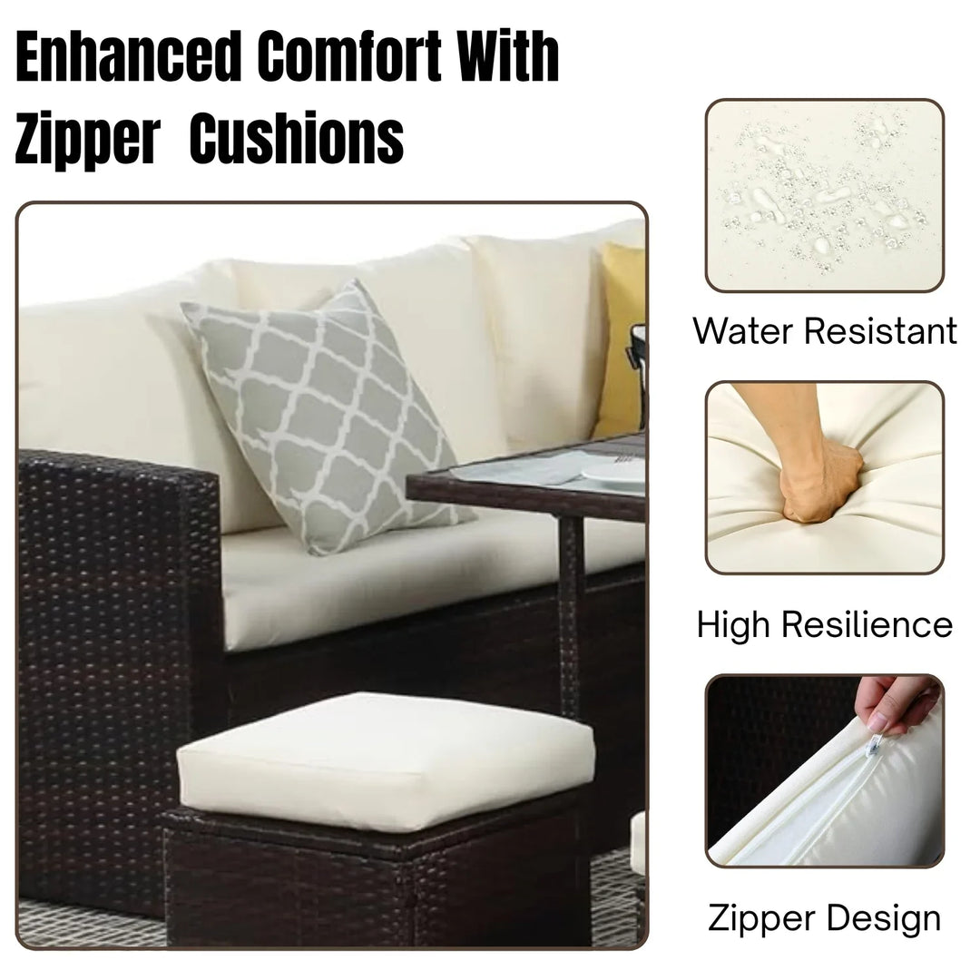 Raffaella 6-Pieces L-Shape Patio Rattan Dining Set