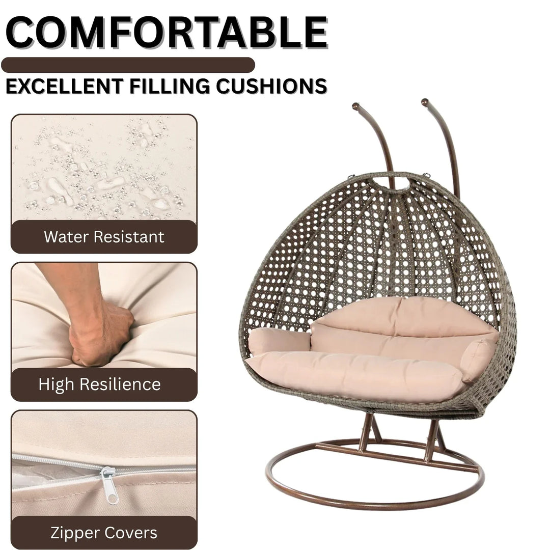 Baozhai Double Seater Hanging Swing Chair (Dark Brown/Cream)