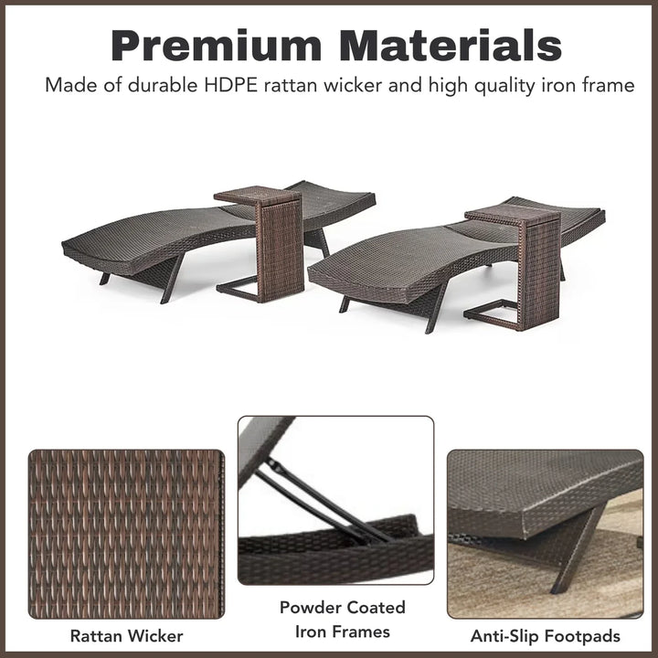 Ronke Outdoor Rattan Wicker Lounge Chairs Set of 2 with Matching Side Table