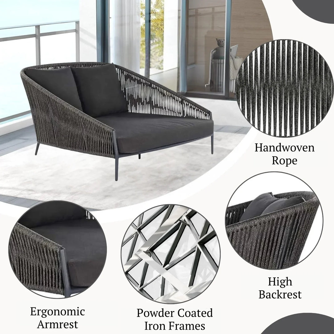 Delphine Outdoor Grey Rope Patio Daybed with Comfortable Dark Grey Cushion