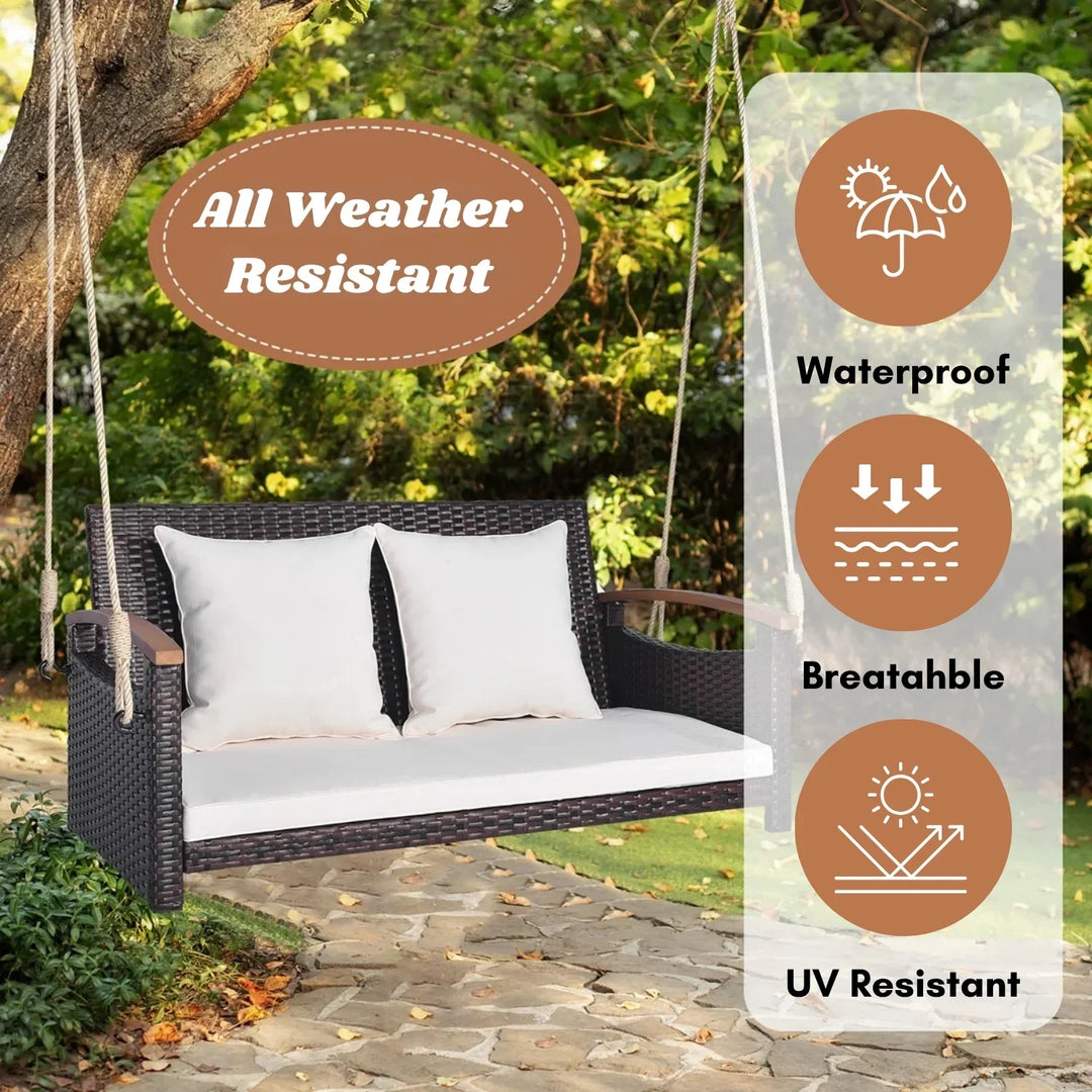 Afaf Outdoor Dark Brown Rattan Wicker Two Seater Sofa Swing