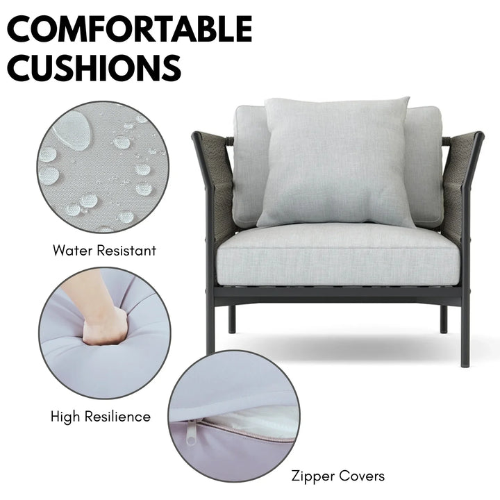 Denali Outdoor Rope 7-Seater Sofa Set With Glass Top Table