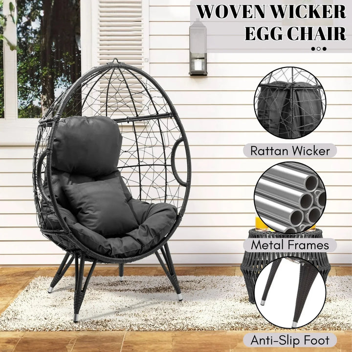 Zahida Outdoor All-Weather Wicker Egg Chair (Grey)