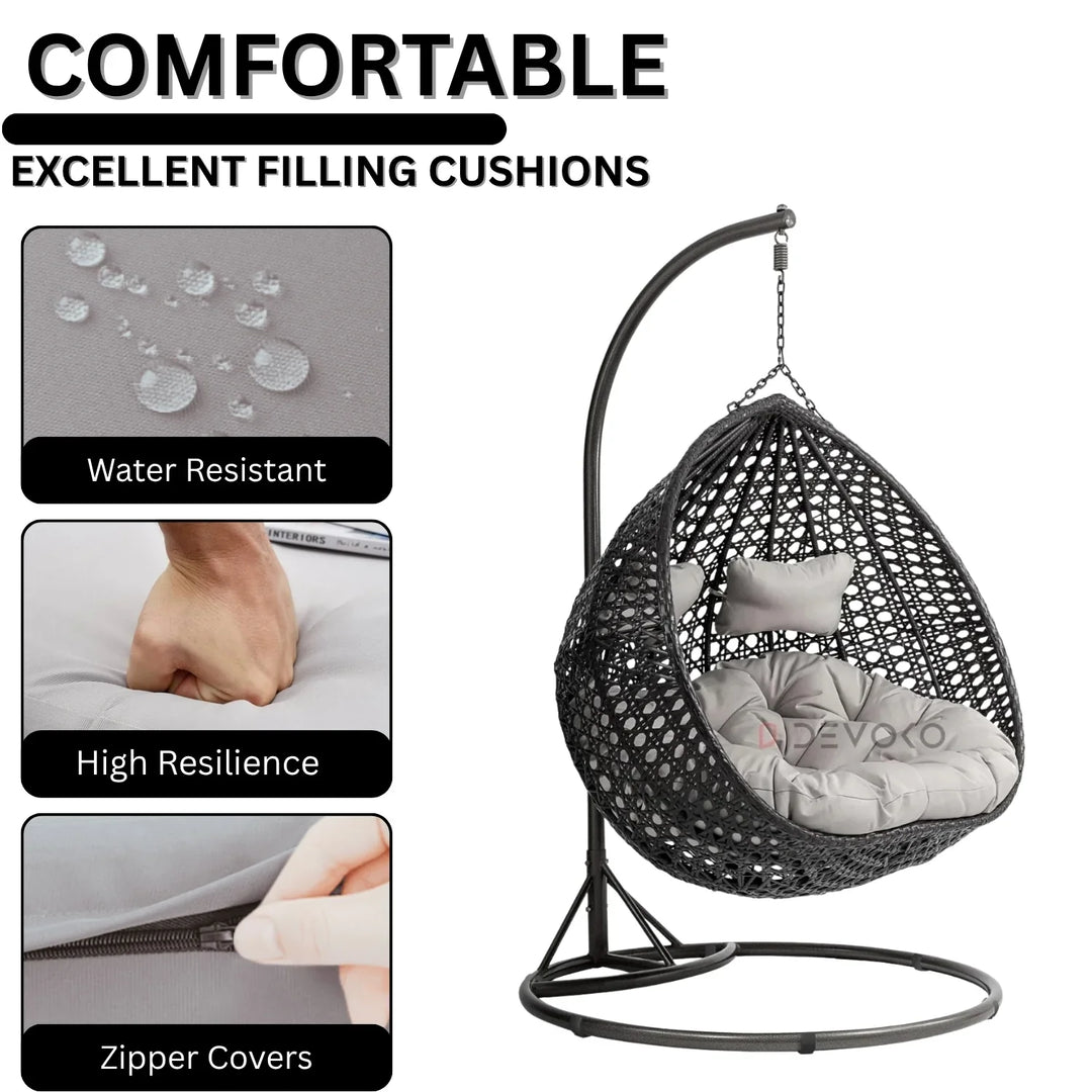 Hai Double Seater Rattan & Wicker Swing (Black & Grey)