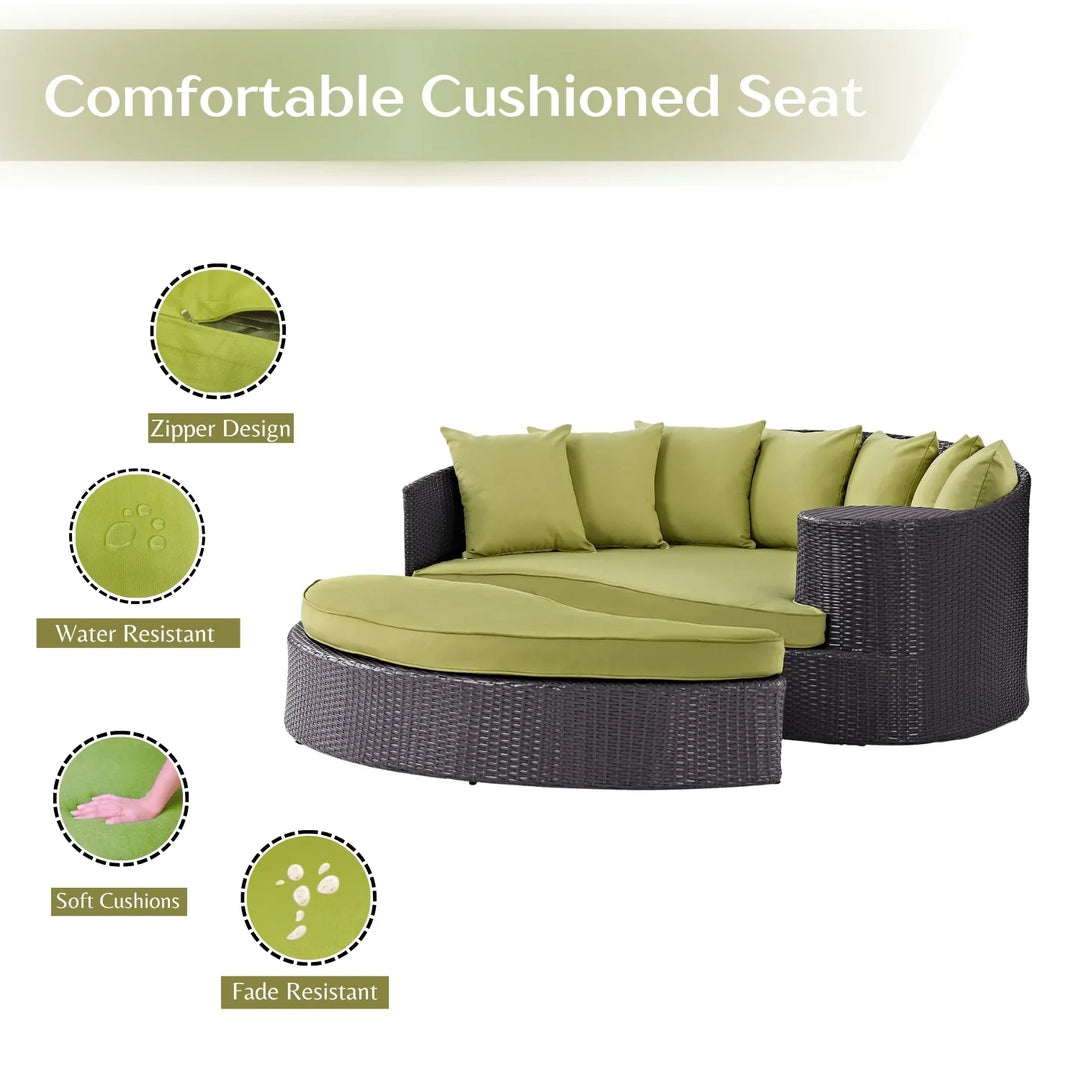 Leonie Outdoor Rattan Wicker Daybed (Dark Brown & Green)