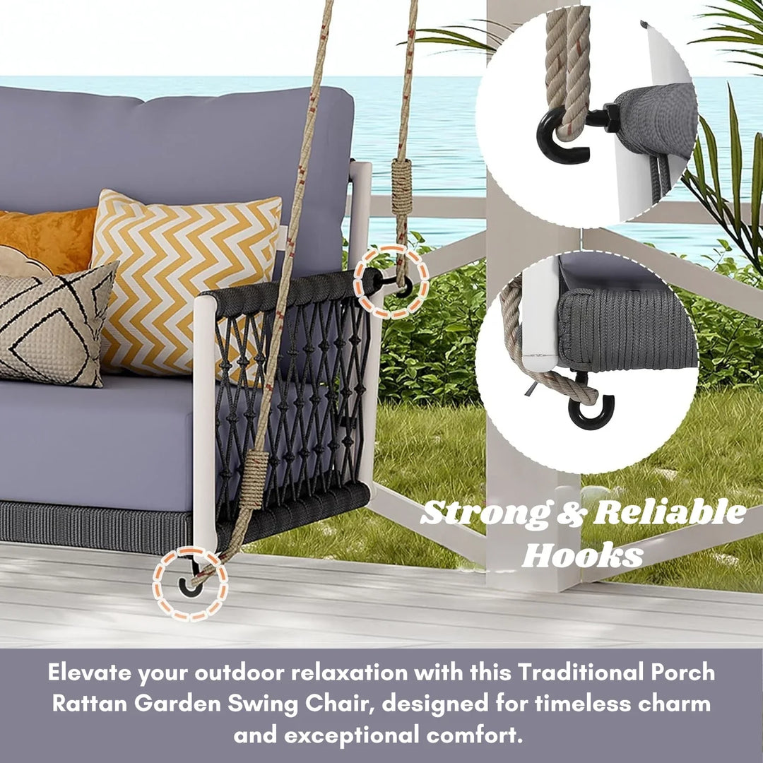 Outdoor Rope Swing 2-Person Hanging Chair, Weatherproof Porch Swing
