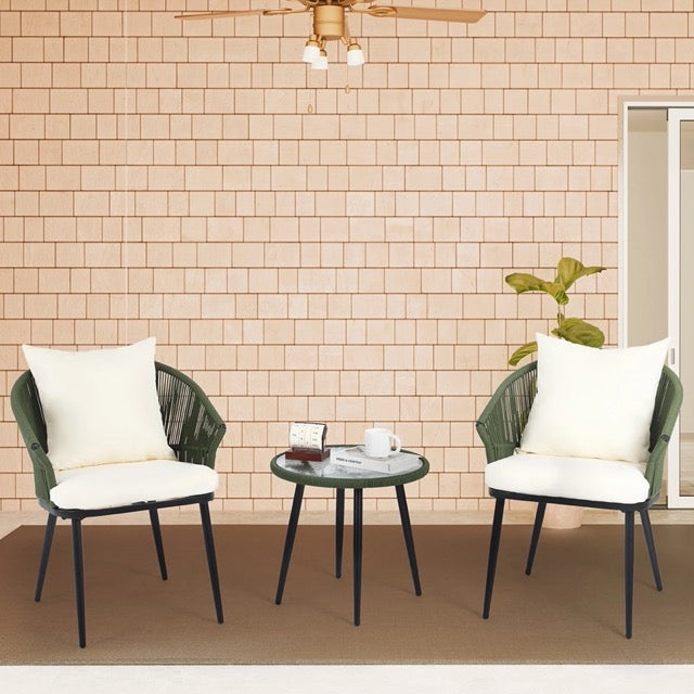 Veras Outdoor Patio Seating Set 2 Chairs and 1 Table Set Braided & Rope