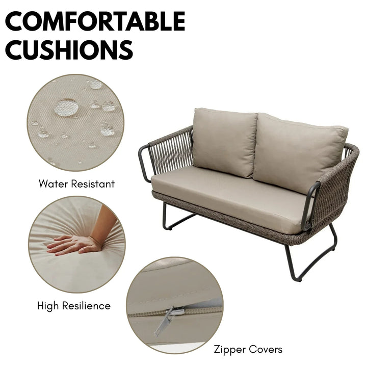 Valeria 4-Piece Rope Sofa Set With Glass Top Table