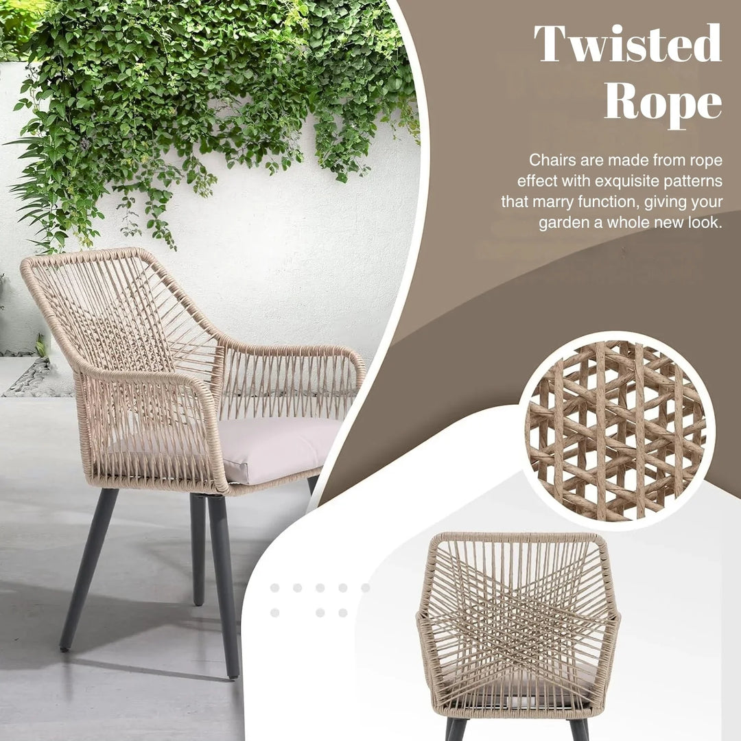 Valentina 5-Piece Outdoor Patio Dining Set with Rope Chairs & Glass Top Table