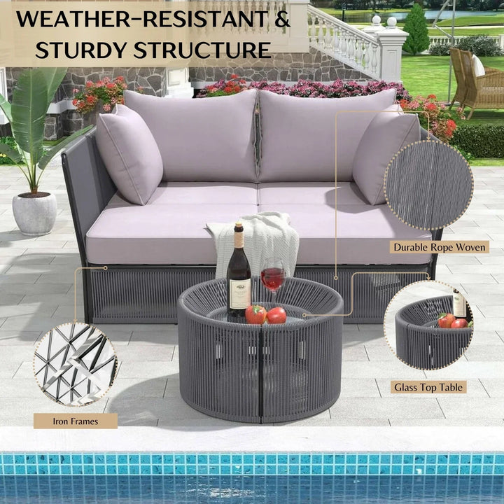 Bilha Outdoor Rope 2 Seater Patio Daybed With Side Table