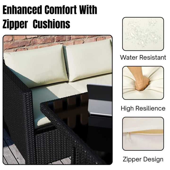 Thea 6-Piece Outdoor Wicker Patio Dining Set – Black/Cream