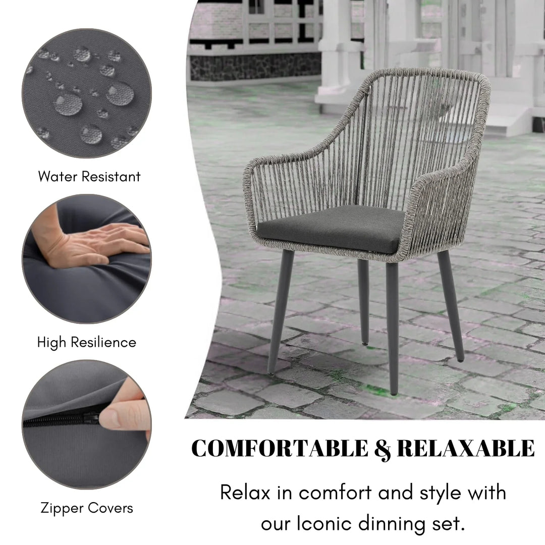 Lopa 7-Piece Outdoor Patio Dining Set with Rope Chairs & Glass Top Table