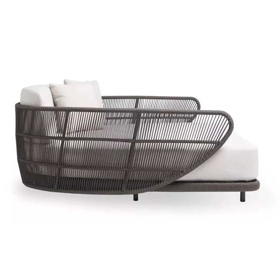 Faustina Outdoor Grey Rope Patio Daybed With Off-White Cushion