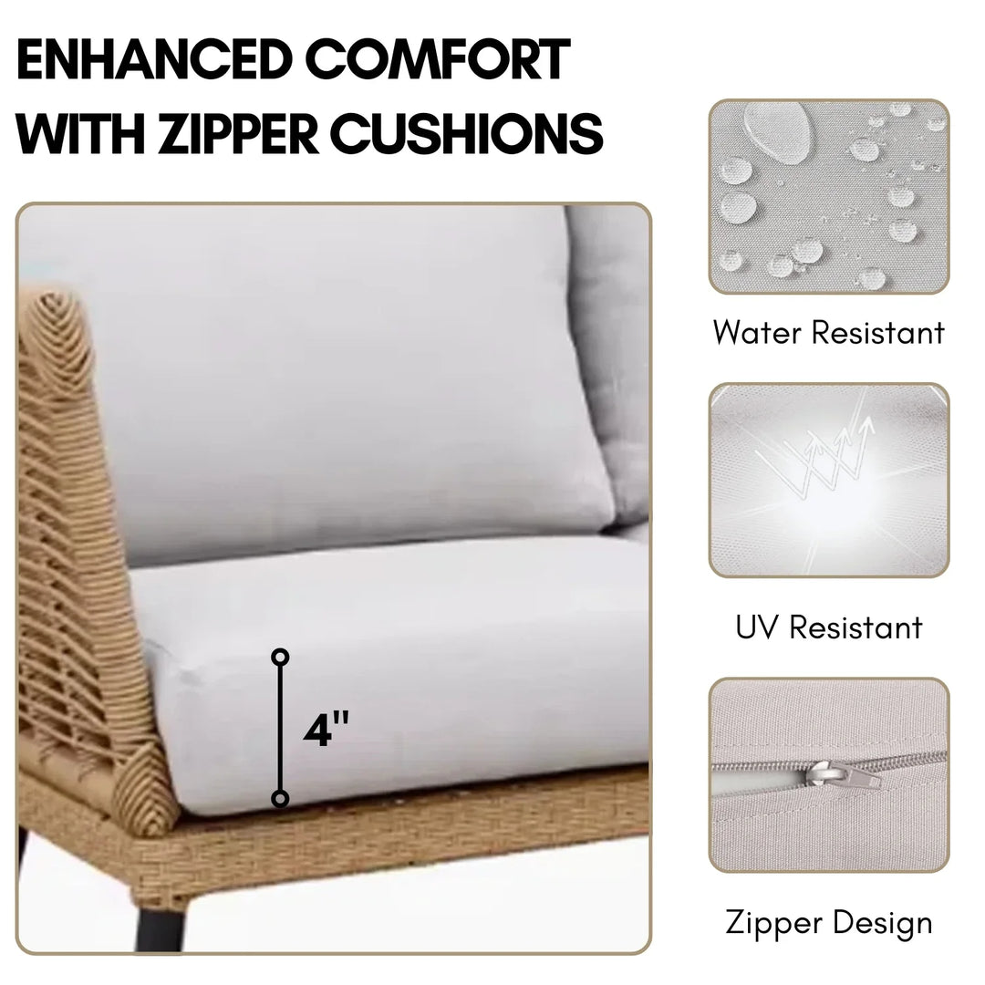 Noura Outdoor Beige Rope 7-Seater Sofa Set With Glass Top Table