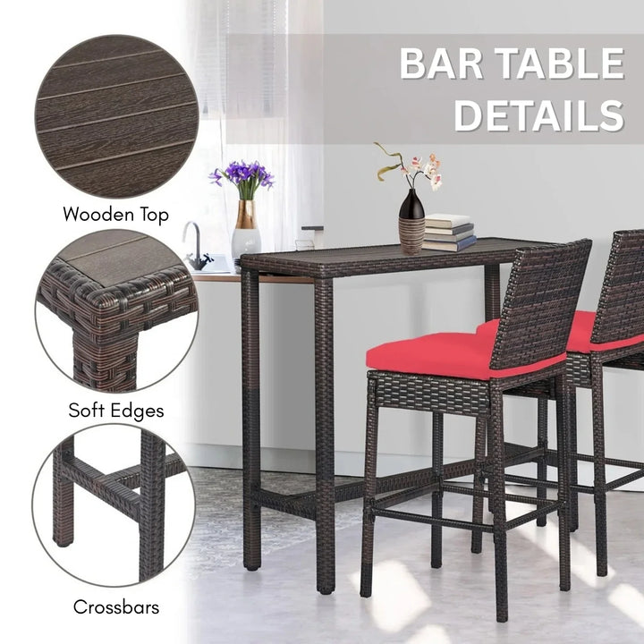 Asami All-Weather Rattan Wicker Bar Set with High-Top Outdoor Table & Chairs