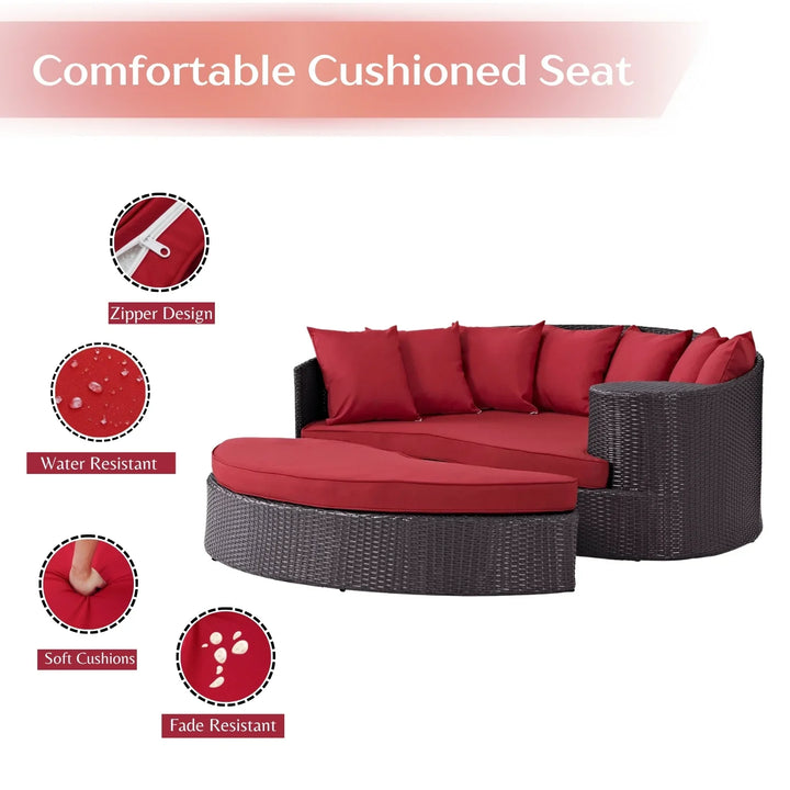 Renate Outdoor Rattan Wicker Daybed (Dark Brown & Red)