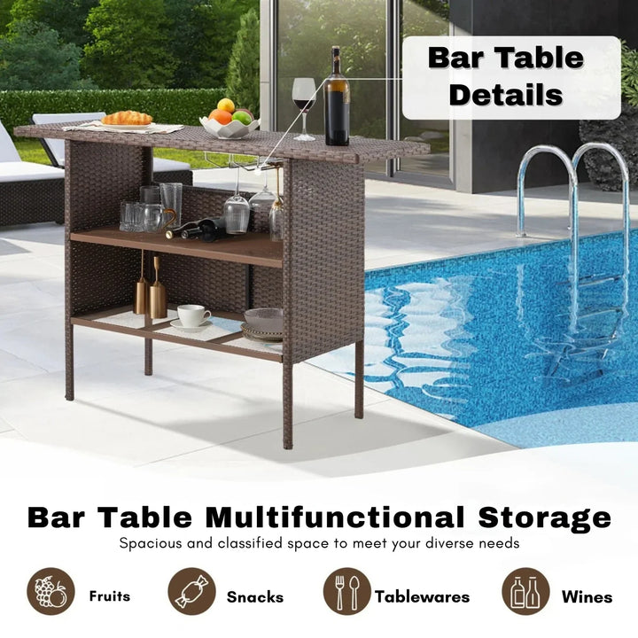 Sayaka 5-Piece Outdoor Rattan Wicker Bar Set with Wicker Top Table