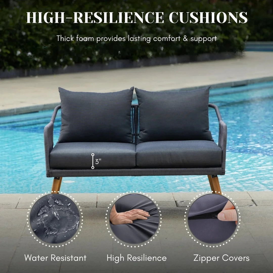 Riley 4-Piece Outdoor Rope Patio Furniture Set with Wood-Top Table