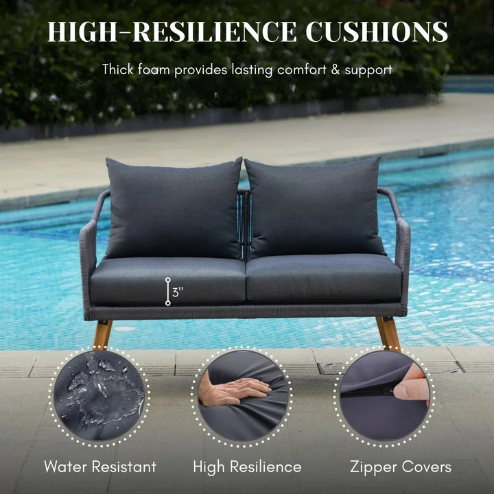 Riley 4-Piece Outdoor Rope Patio Furniture Set with Wood-Top Table