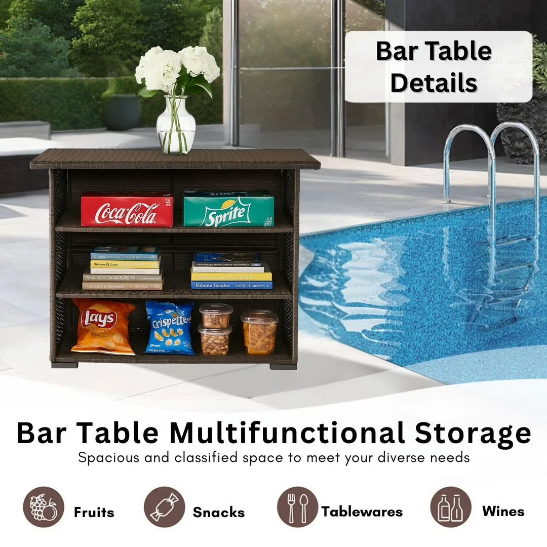 Niharika 7-Piece Outdoor Rattan Wicker Bar Set with Wicker Top Table