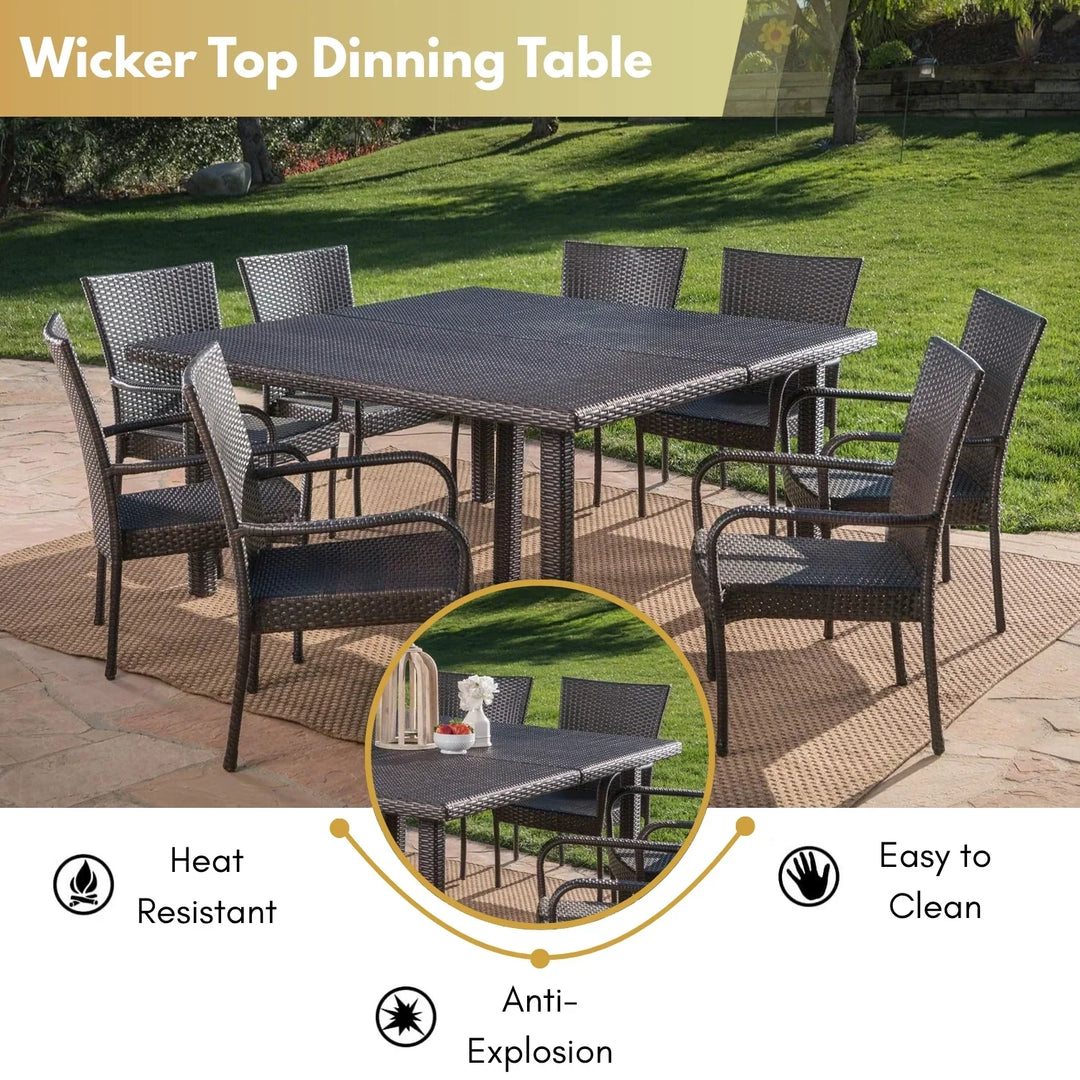 Busisiwe 9-Piece Outdoor Stacking Wicker Square Dining Set