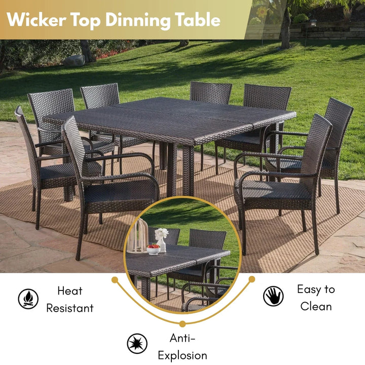 Busisiwe 9-Piece Outdoor Stacking Wicker Square Dining Set