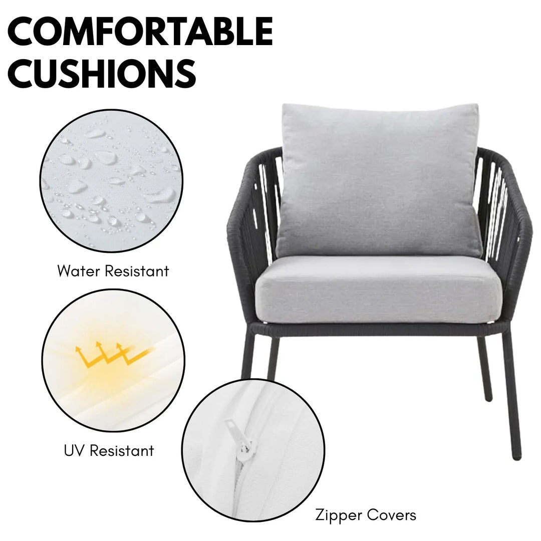 Azalea 4-Piece Outdoor Rope Patio Sofa Set (Black & Off-White)