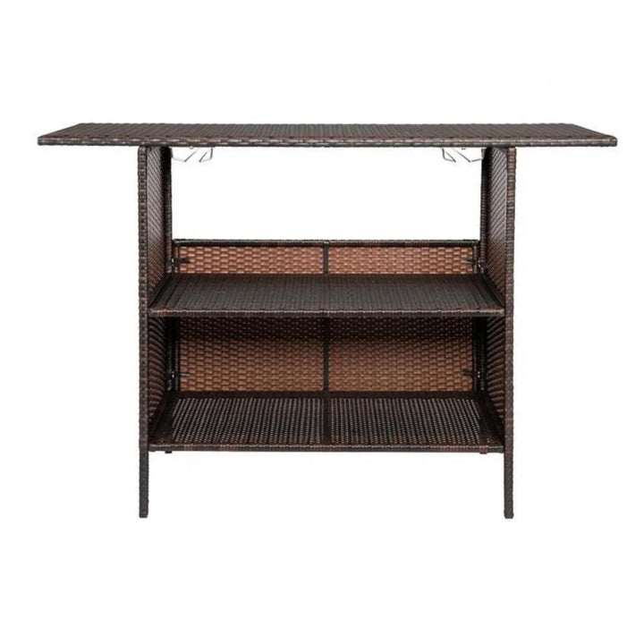 Pilar Outdoor Rattan Wicker Bar Table With Storage Selves