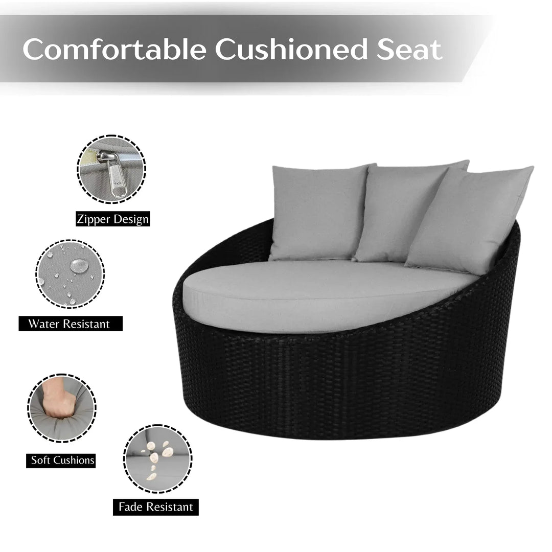 Helene Outdoor Rattan Wicker Daybed with Glass Top Table