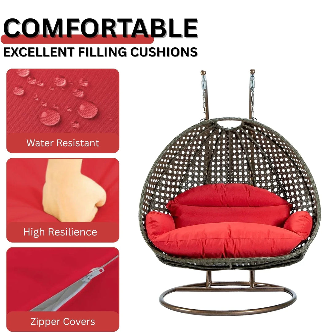 Fen Double Seater Hanging Swing Chair (Dark Brown/Red)