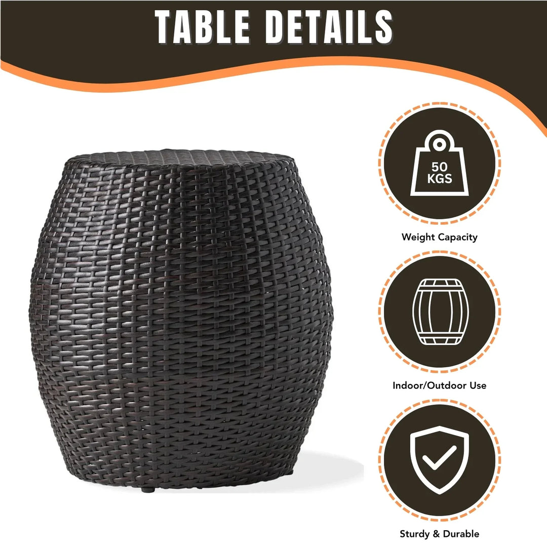 Yui Dark Brown Rattan Damru Accent Table for Patio
